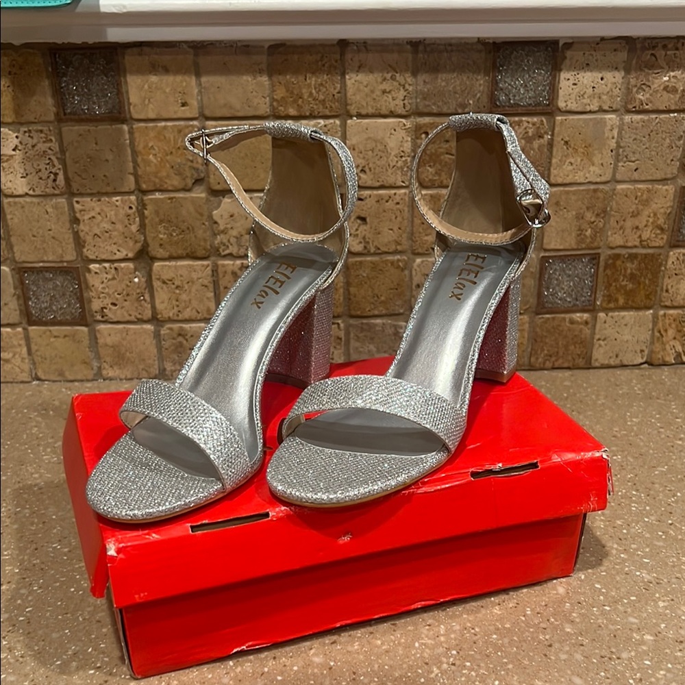 Elegant Silver Block Heel Sandals